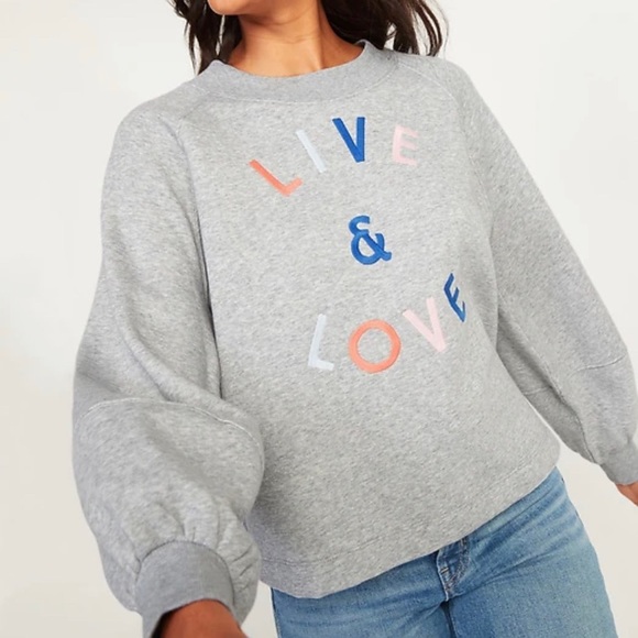 Old Navy French Terry Blouson-Sleeve Embroidered Live and Love Sweatshirt - Picture 3 of 3